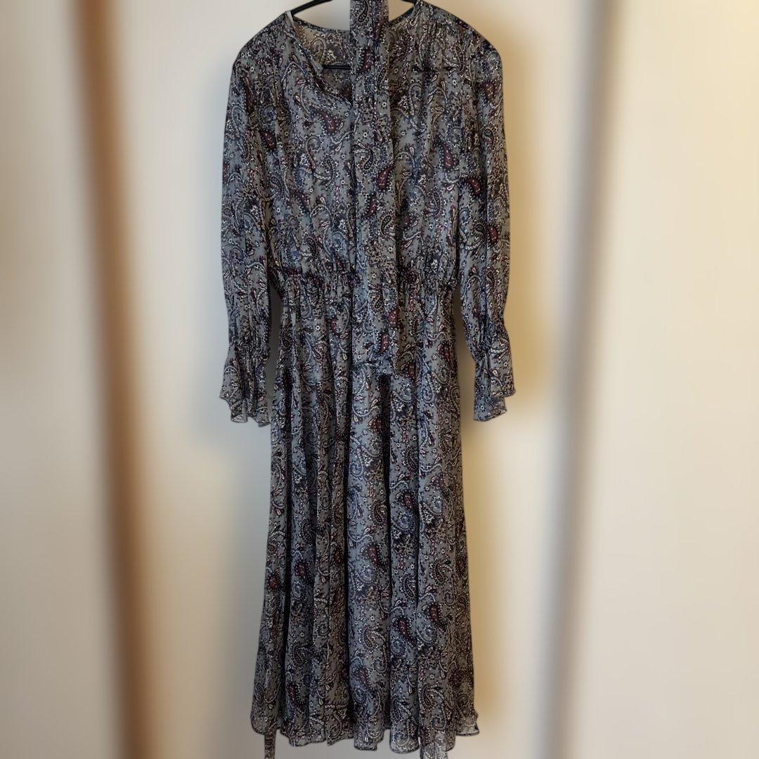 アナイ　ペイズリーワンピース　38 カーキー　シルク100%