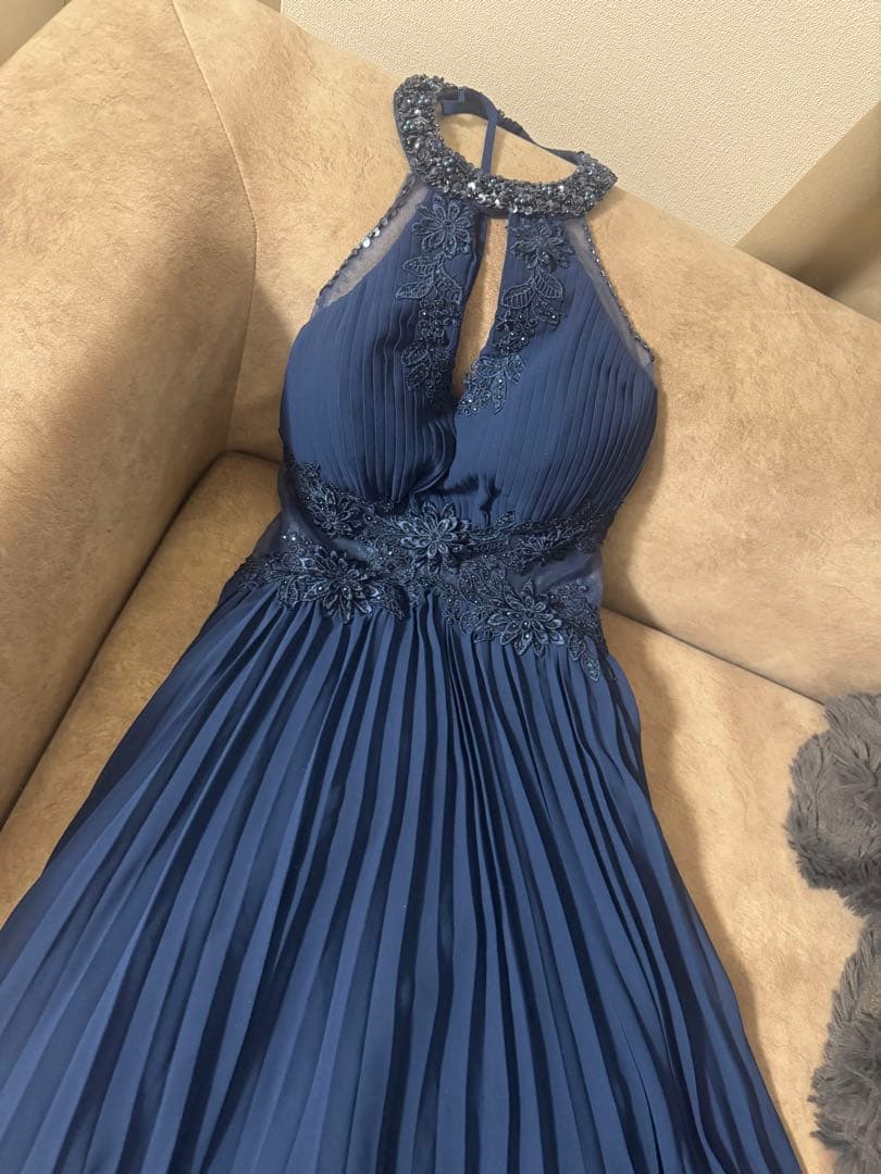 sugar ネイビー プリーツロングドレス