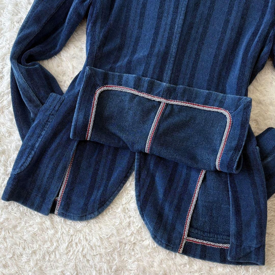 チルコロ テーラードジャケット ストライプ パイル ブルー M ロゴボタン 伸縮