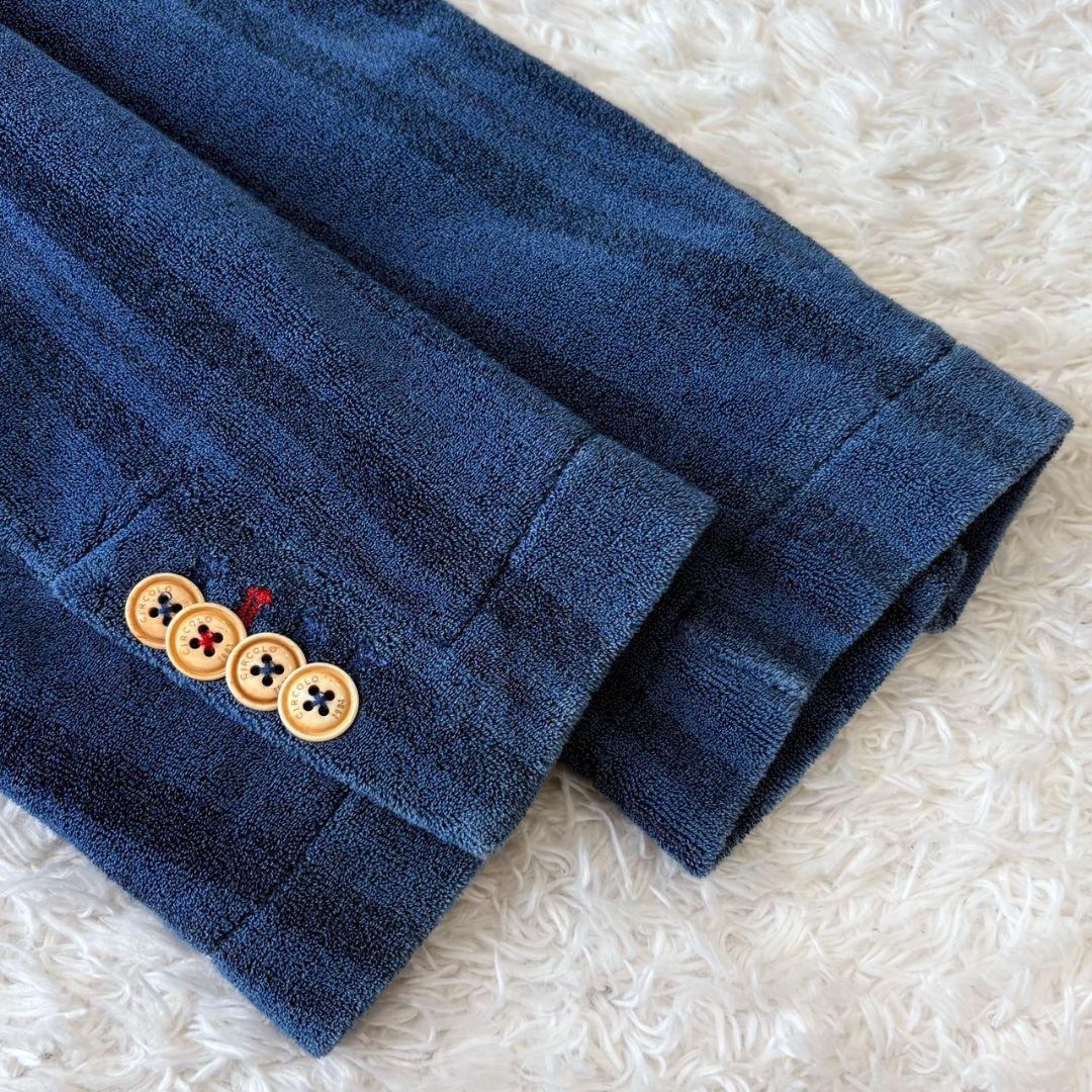 チルコロ テーラードジャケット ストライプ パイル ブルー M ロゴボタン 伸縮