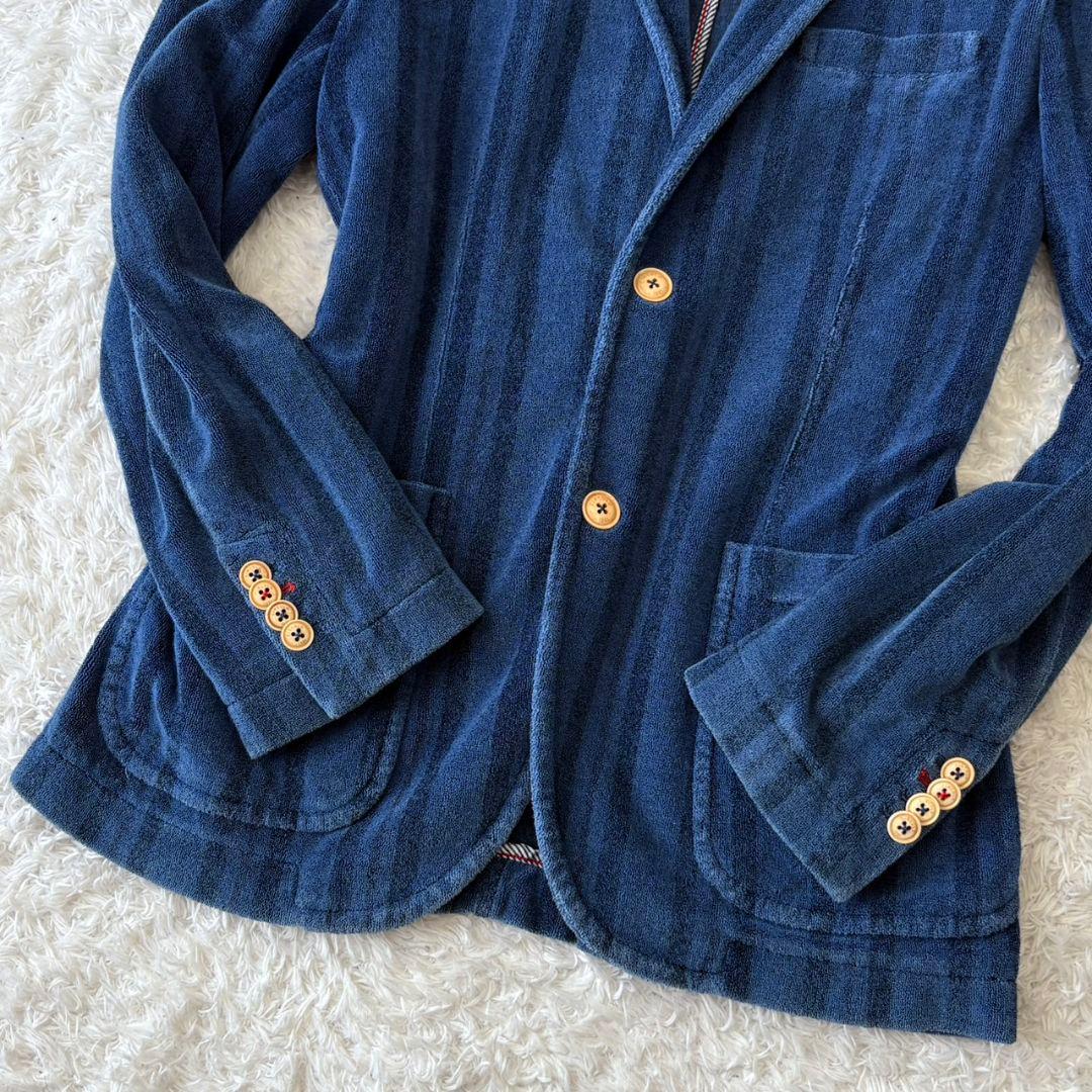 チルコロ テーラードジャケット ストライプ パイル ブルー M ロゴボタン 伸縮