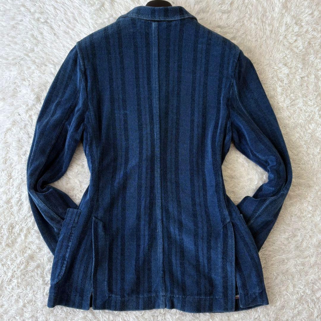 チルコロ テーラードジャケット ストライプ パイル ブルー M ロゴボタン 伸縮