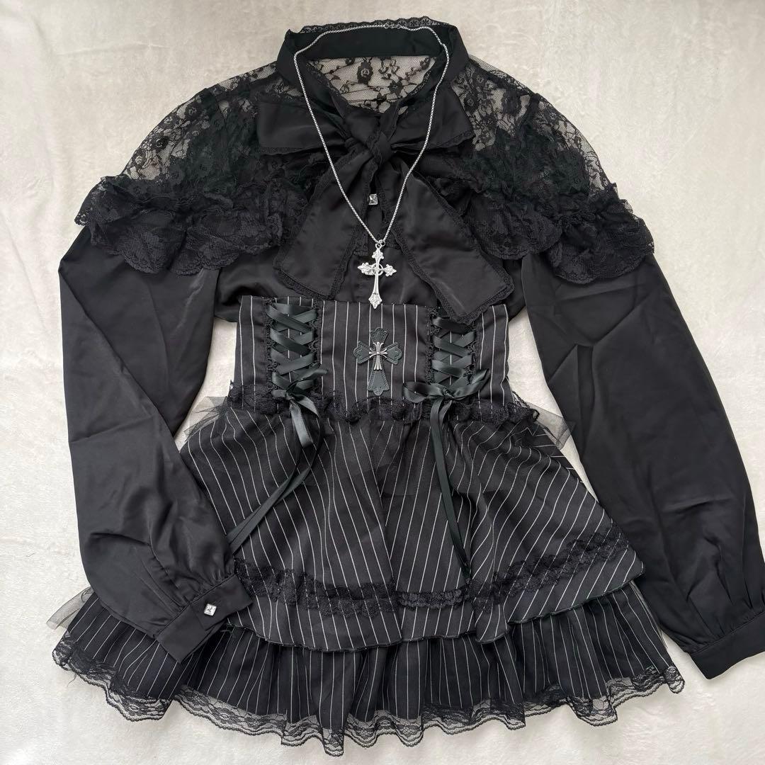 地雷 マーズ リボン ブラウス 十字架 ティアード スカート セットアップ ❤︎
