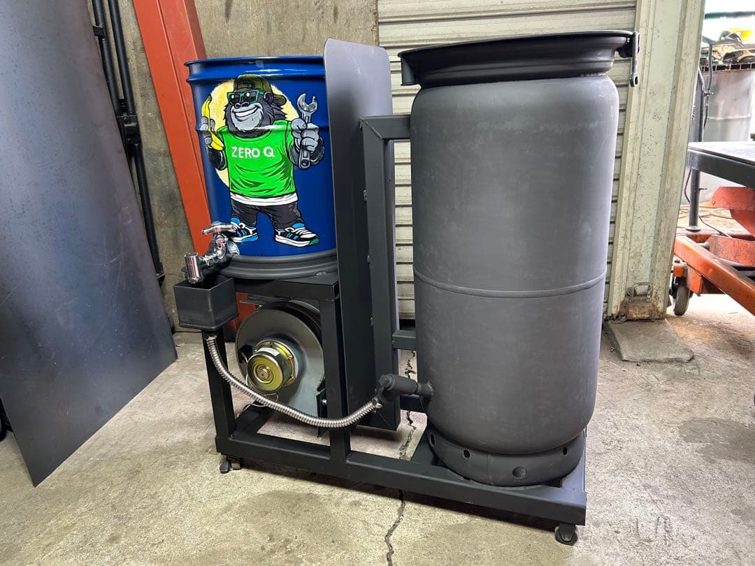 鍛冶工のプロが製作 廃油 ストーブ 送料無料 スライド蓋 キャスターロック付