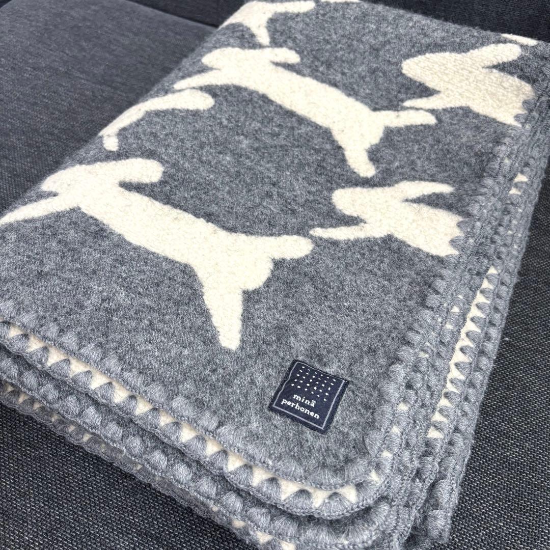 【レア】ミナペルホネン ブランケット run run run うさぎ 毛布 L