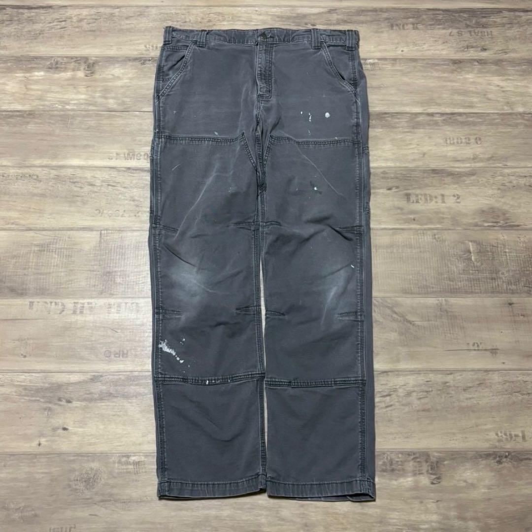 carharttカーハートダブルニーダックパンツグレーペンキ飛びW36古着