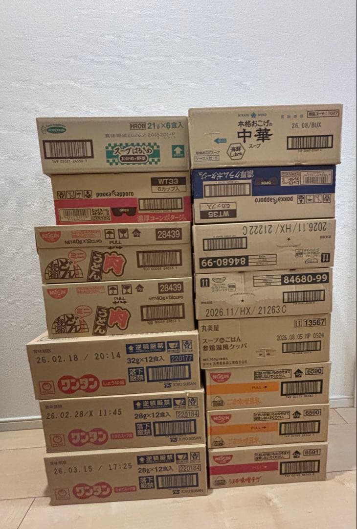 カップ麺、スープはるさめ、ワンタン、じっくりコトコト、まとめ売り計15箱