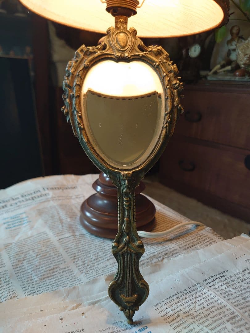 フランスアンティーク ルイ15世 ハンドミラー 青銅製