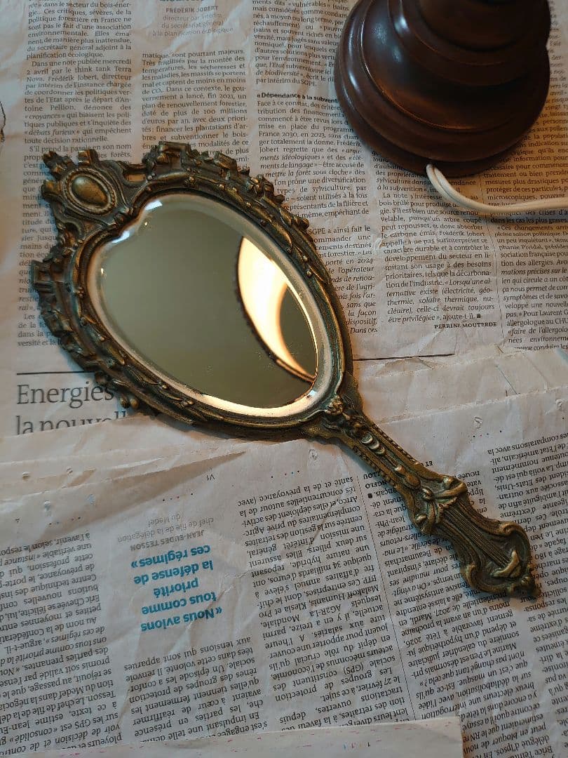 フランスアンティーク ルイ15世 ハンドミラー 青銅製