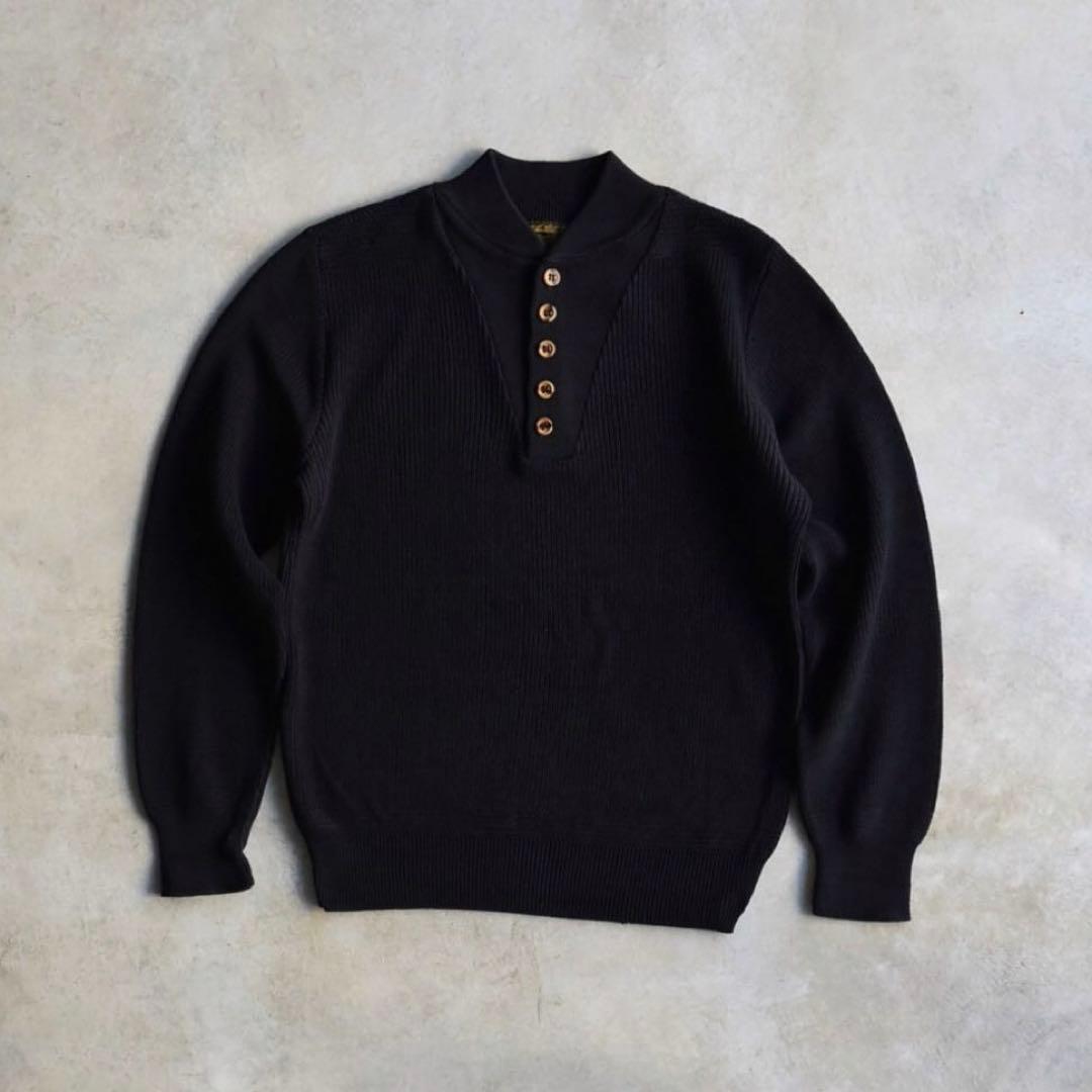 80s エディーバウアー ヘンリーネック コットンニットセーター 黒 USA製L
