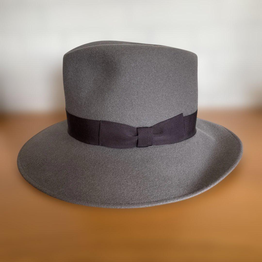 キジマタカユキ　グレー ウールハット ブラックリボン　サイズ2