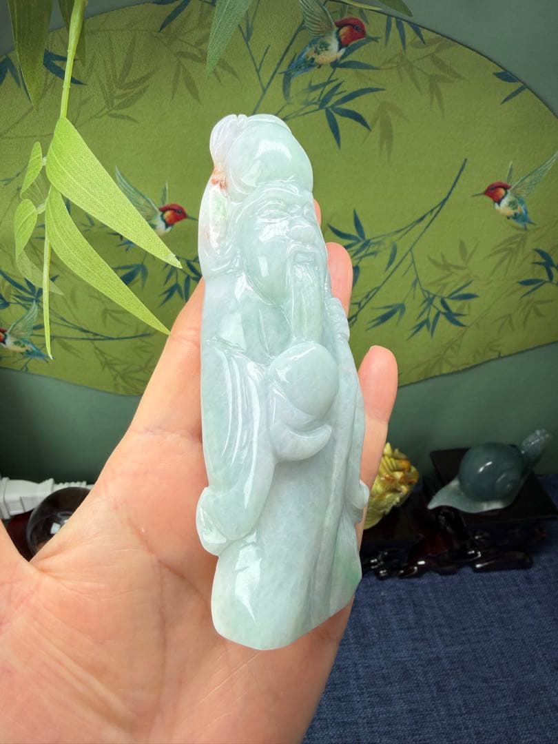 デカイ‼️ミャンマー産本翡翠　翡翠原石の原皮付き、長生きの仙人「寿星公」鑑定書付き