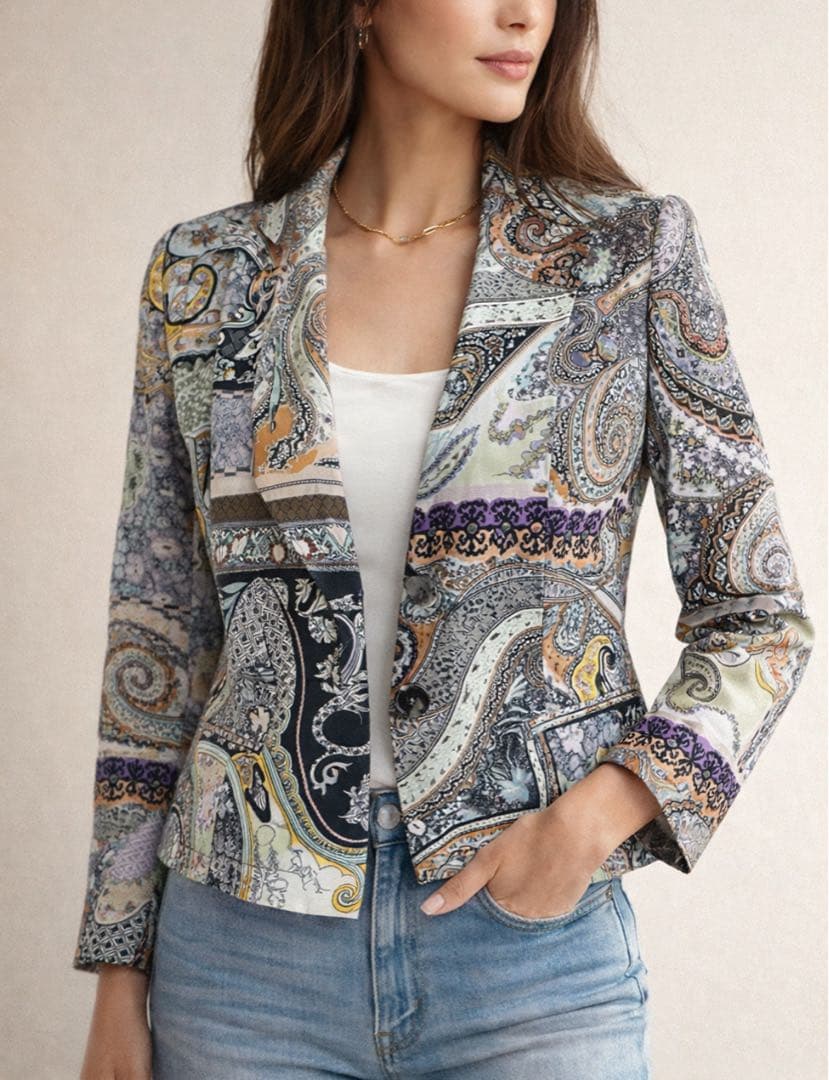 良品　エトロ　テーラードジャケット　42 マルチカラー　ストレッチ　総柄