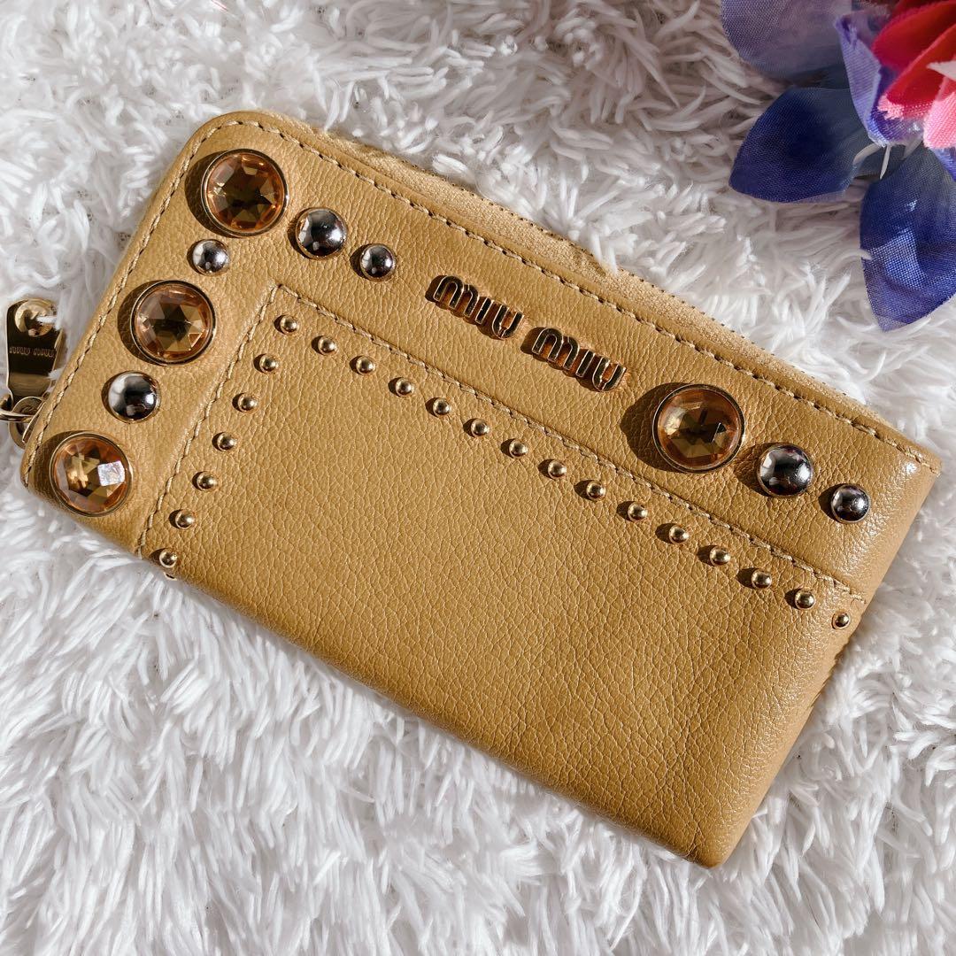 激レア✨ミュウミュウ　ケース　スタッズ　ビジュー　ラインストーン　黄色