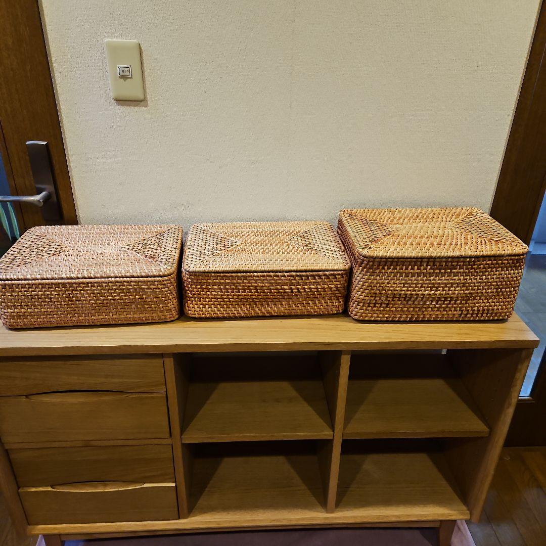 無印　重なるラタン　長方形バスケット