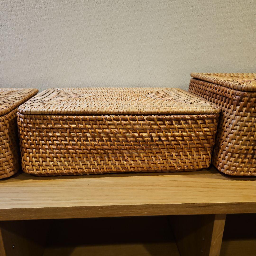 無印　重なるラタン　長方形バスケット