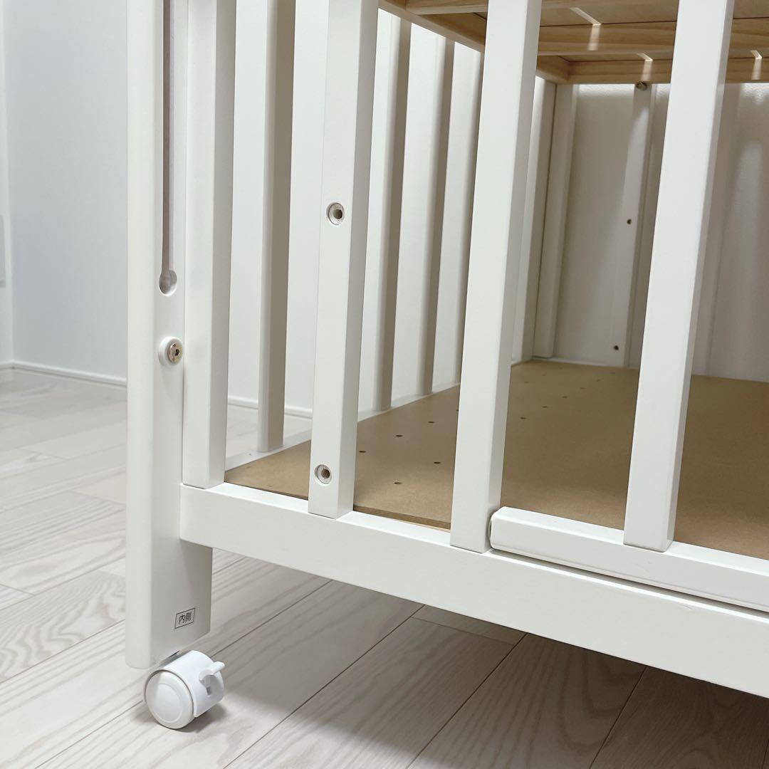 【カトージ】ベビーベッド/ホワイト/木製/ハイタイプ/説明書付き