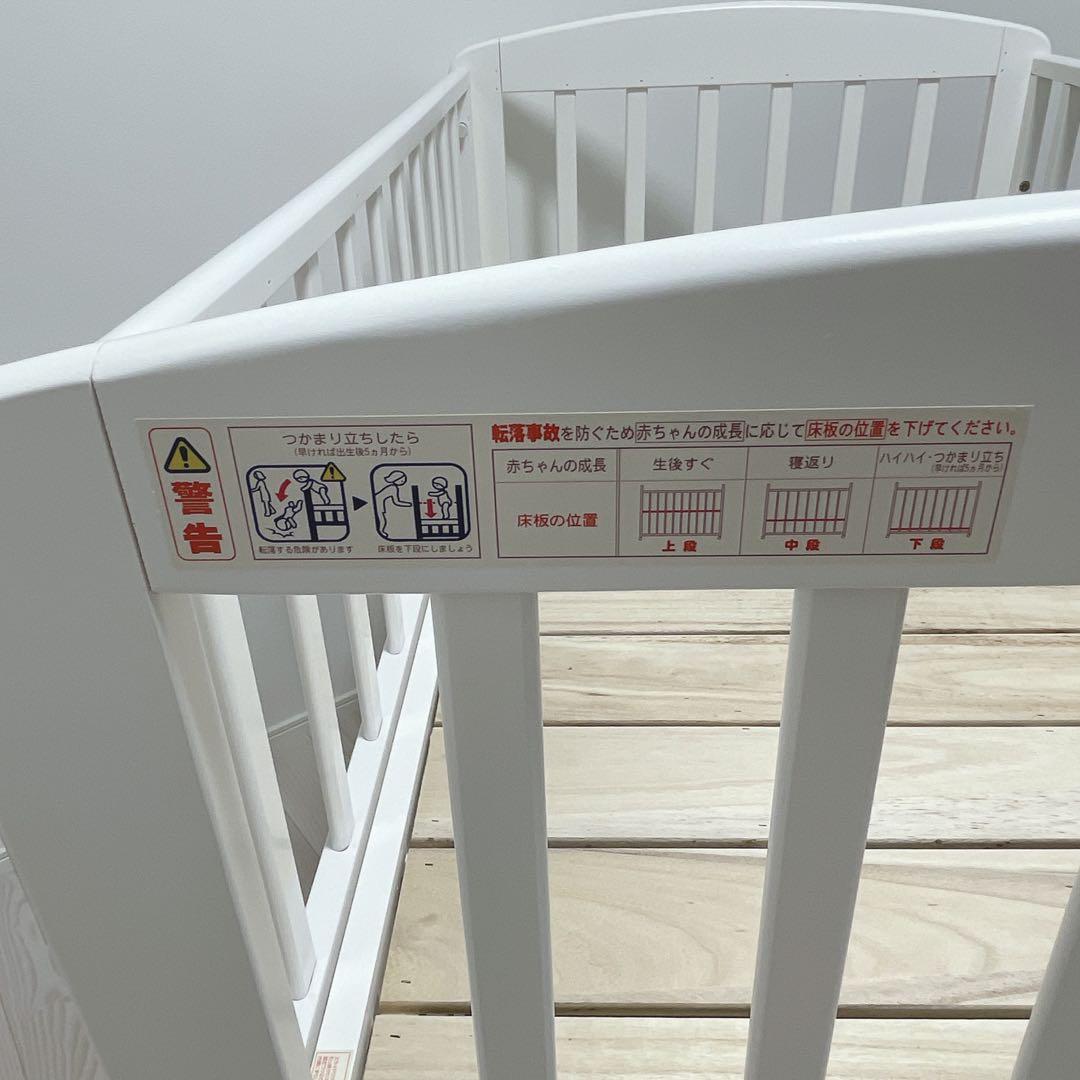 【カトージ】ベビーベッド/ホワイト/木製/ハイタイプ/説明書付き