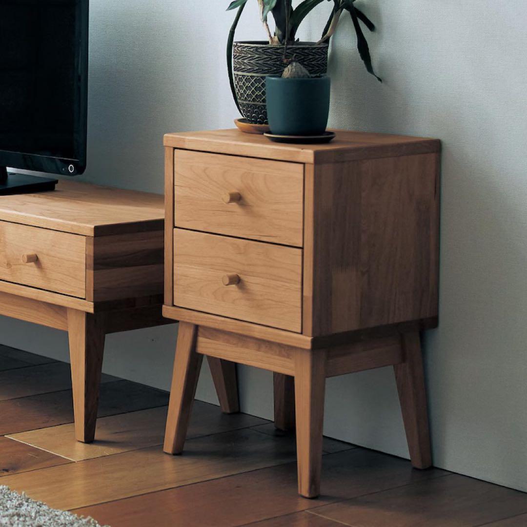 【新品未使用】 ベルメゾン サイドテーブル 天然木 アルダー材 サイドチェスト