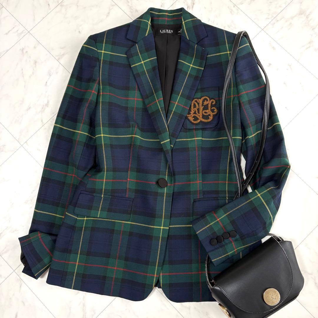 【ローレンラルフローレン】テーラードジャケット　ブリオン刺繍　洗える　チェック