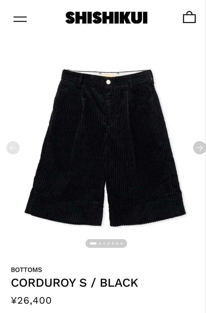 【shishikui】シシクイ　コーデュロイS/ブラック　サイズS