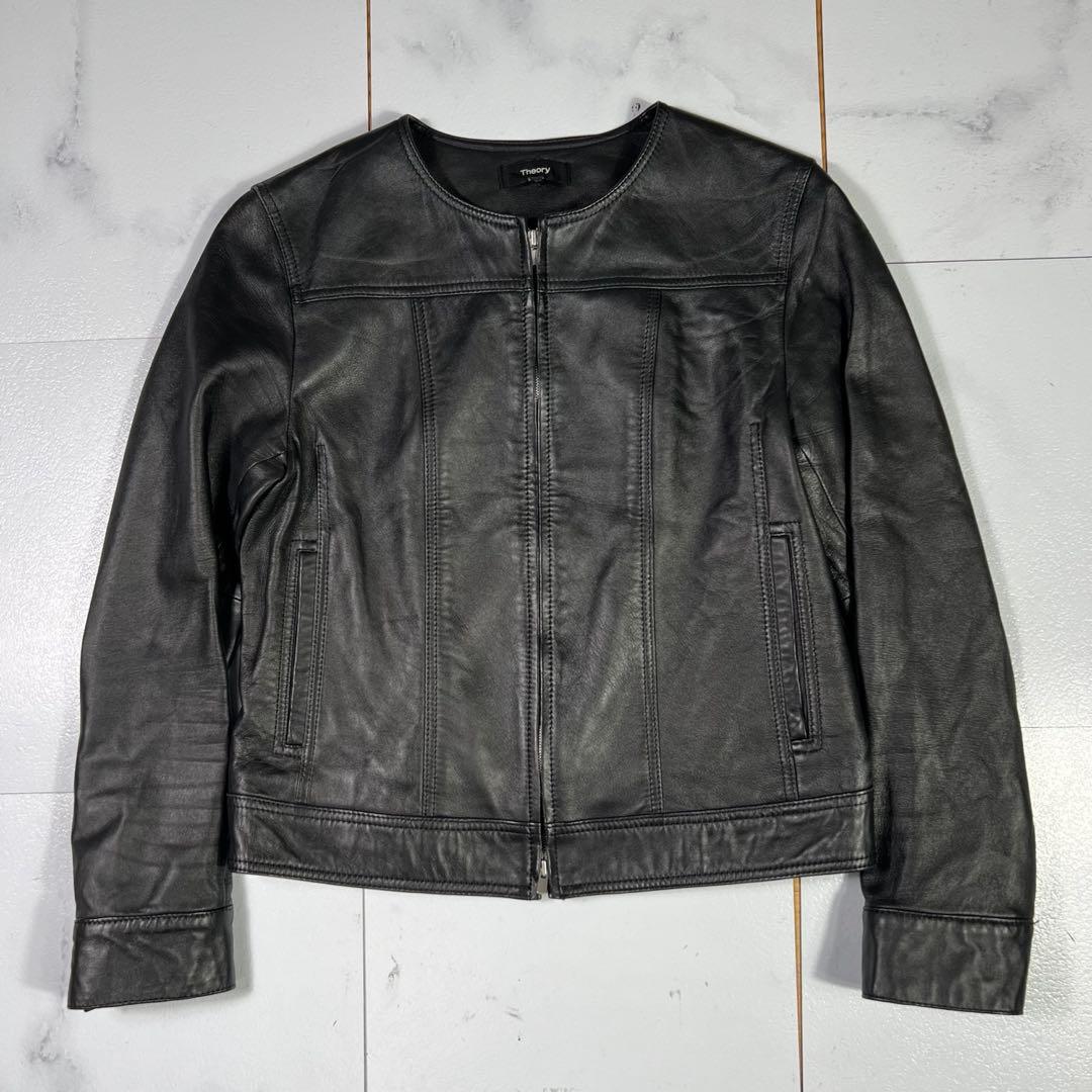 美品 20SS theory セオリーノーカラー ラムレザージャケット S
