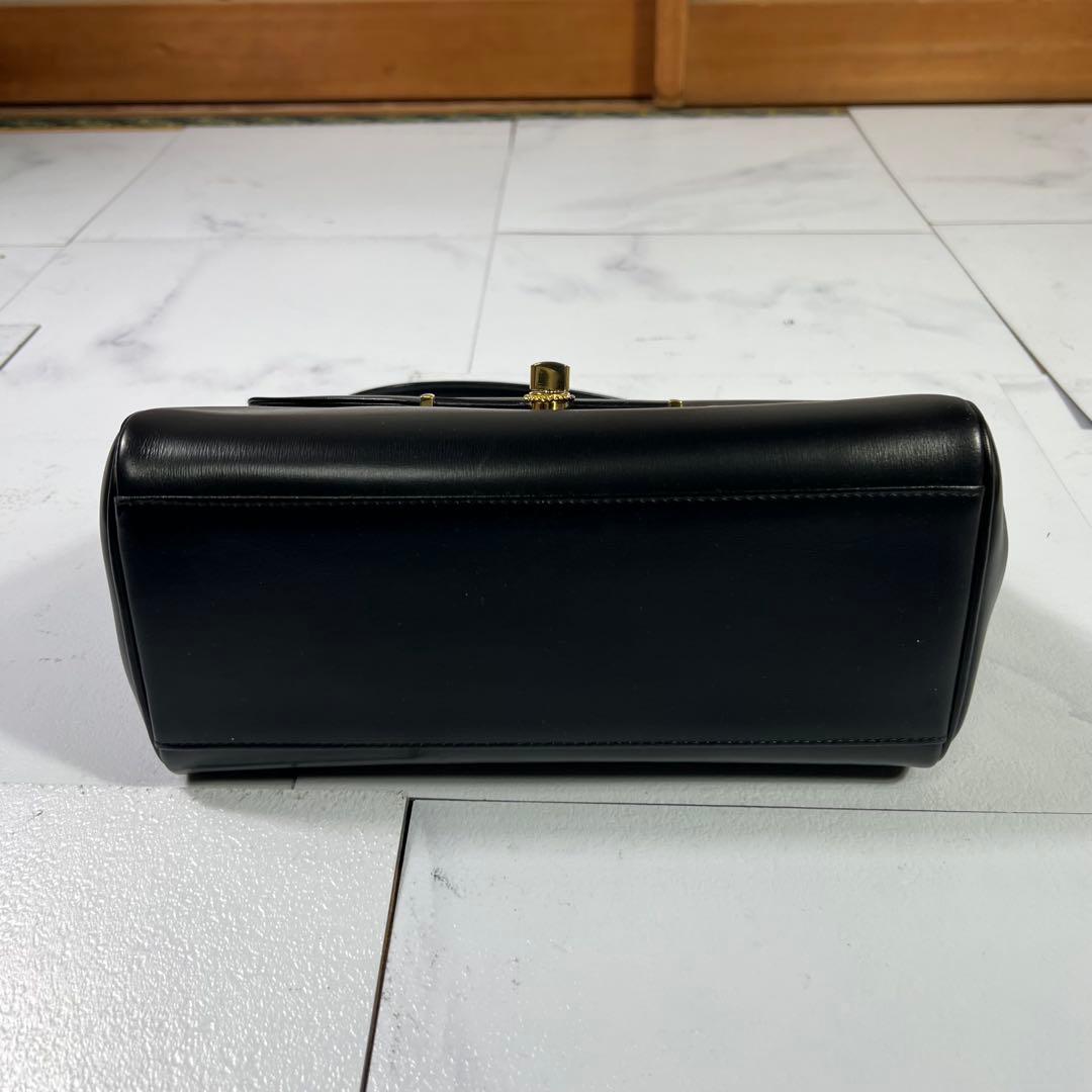 美品 濱野皮革工藝 hamano ハンドバッグ フォーマルバッグ 黒 レザー