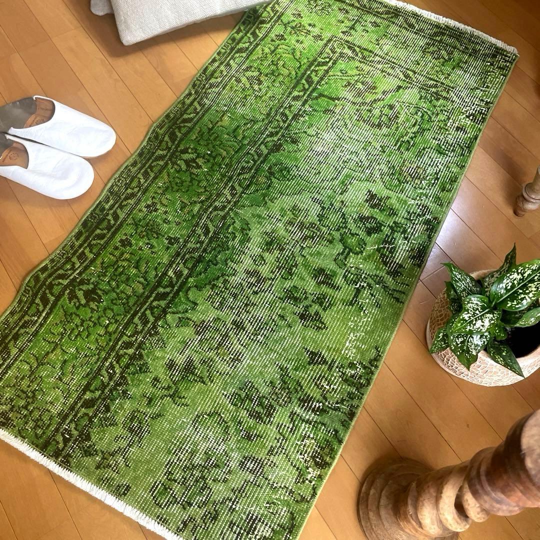 60×120ワサビグリーン　オーバーダイ　トルコあヴィンテージラグ
