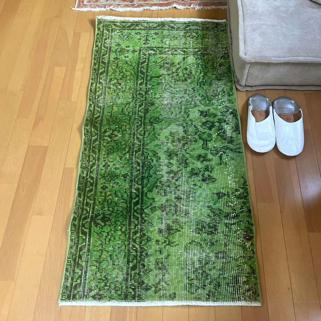 60×120ワサビグリーン　オーバーダイ　トルコあヴィンテージラグ