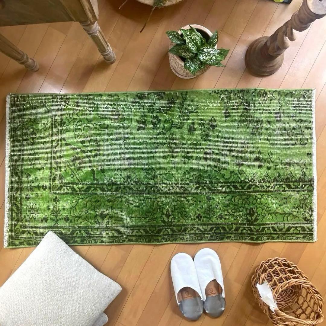 60×120ワサビグリーン　オーバーダイ　トルコあヴィンテージラグ