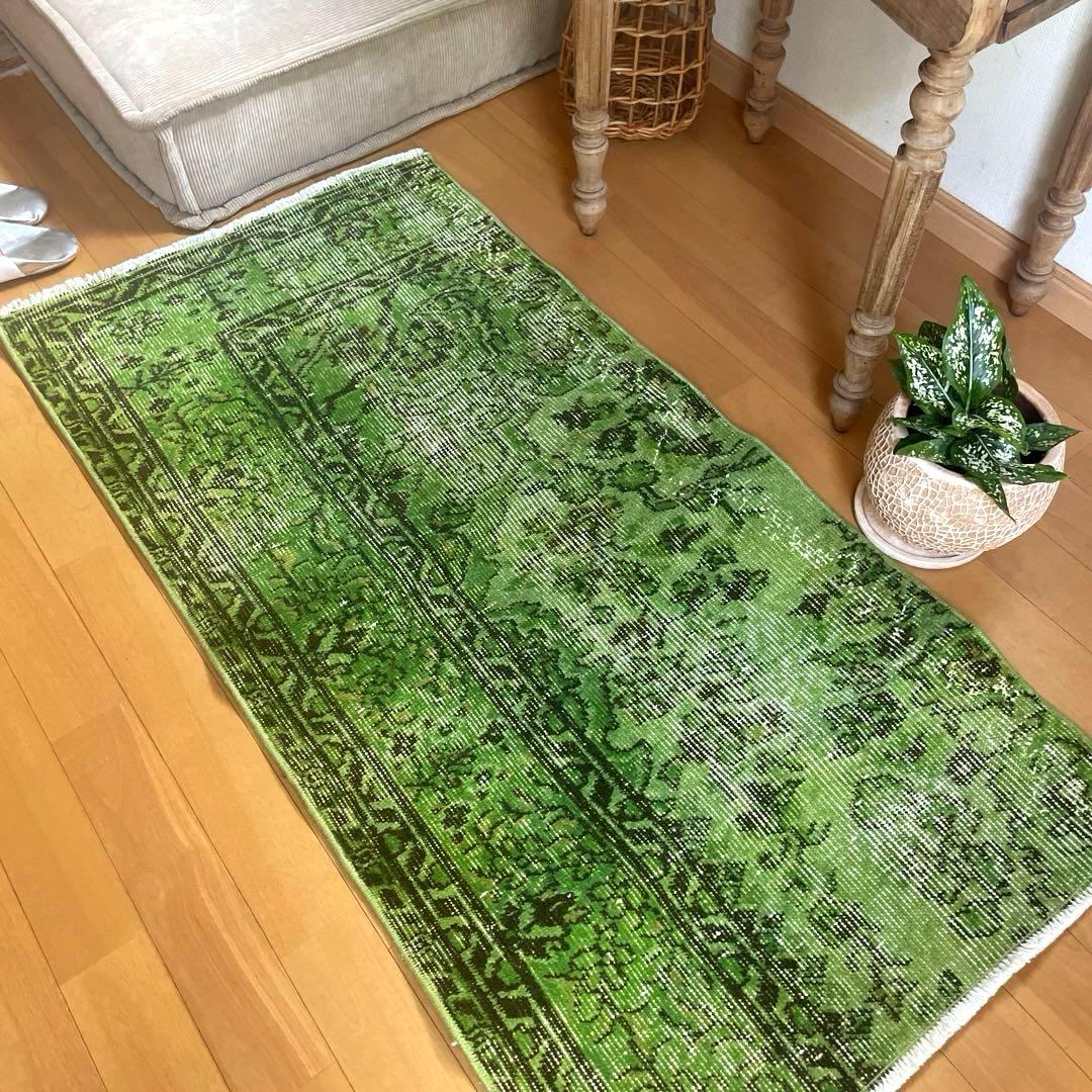 60×120ワサビグリーン　オーバーダイ　トルコあヴィンテージラグ