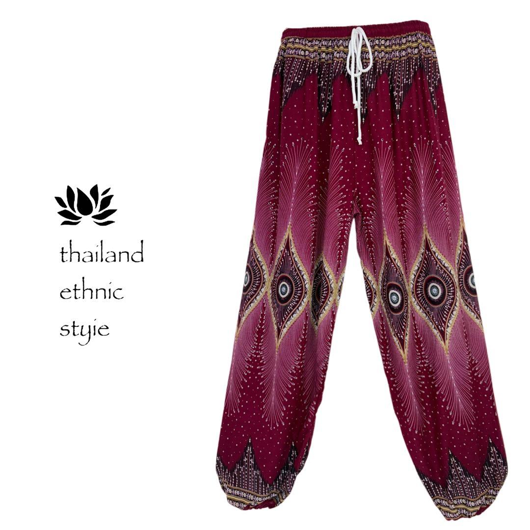 【新品】アラジンパンツ　タイパンツ【ゴム紐】P2柄ワイン　F452