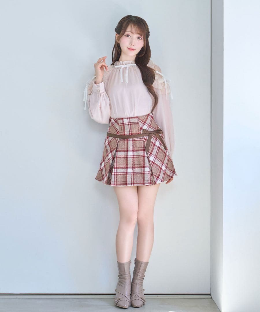 rosemuse tweed like ribbon skirt キャメル