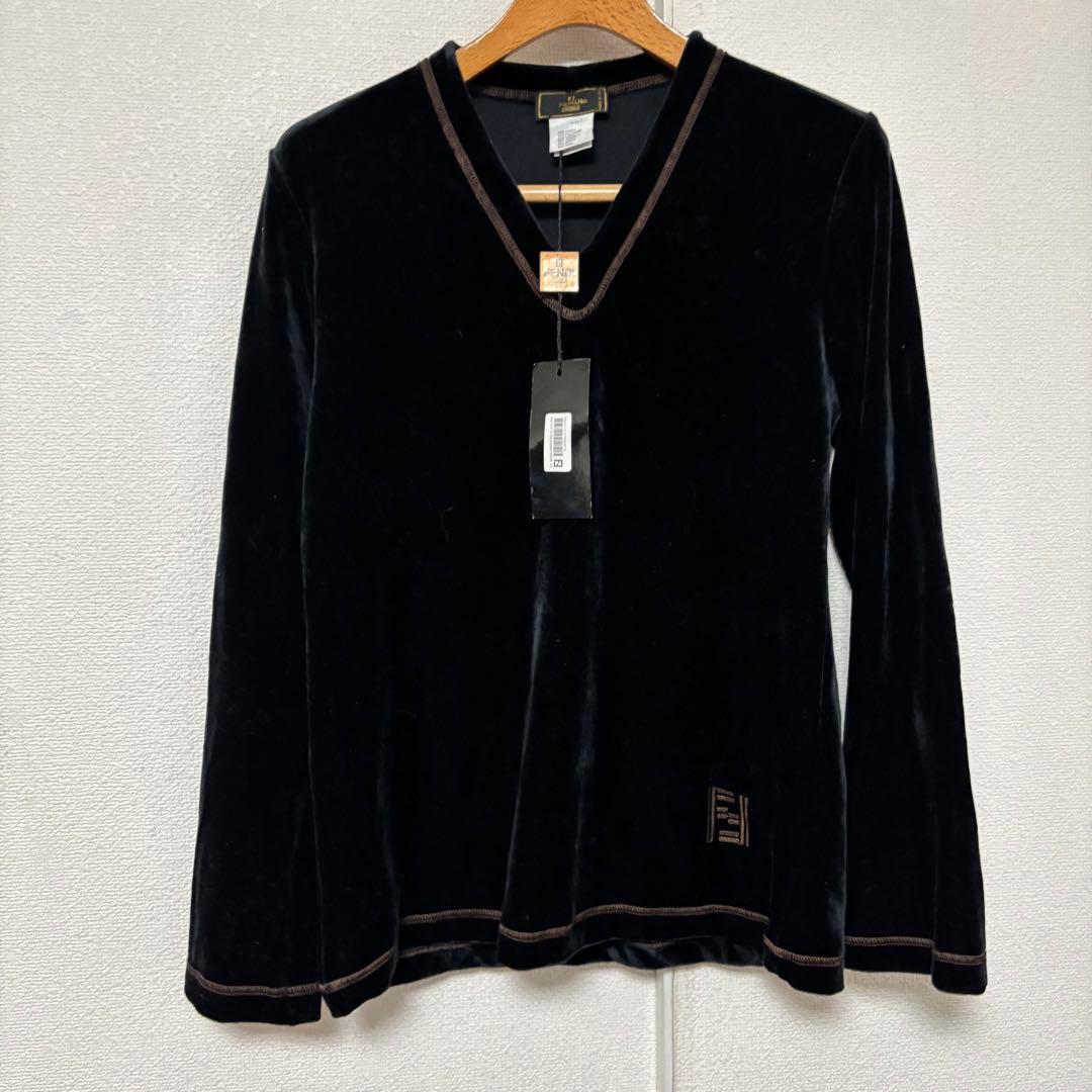 ビンテージ新品デッドストックFENDI maglia FF刺繍ベロア カットソー