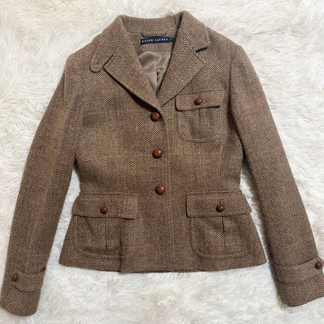 美品 ラルフローレン ヘリンボーン アルパカ テーラードジャケット ツイード L