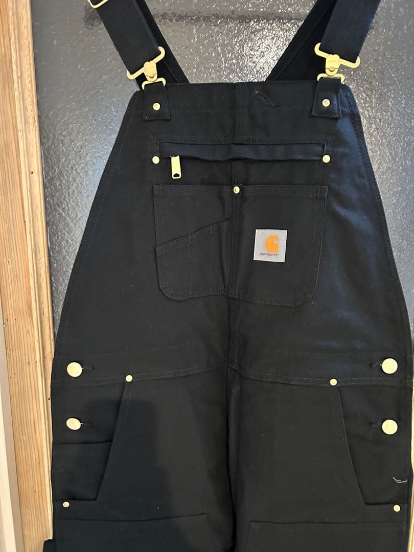 ア*ア様 美品訳ありカーハート　ブラック　ダック地オーバーオール W36×L30