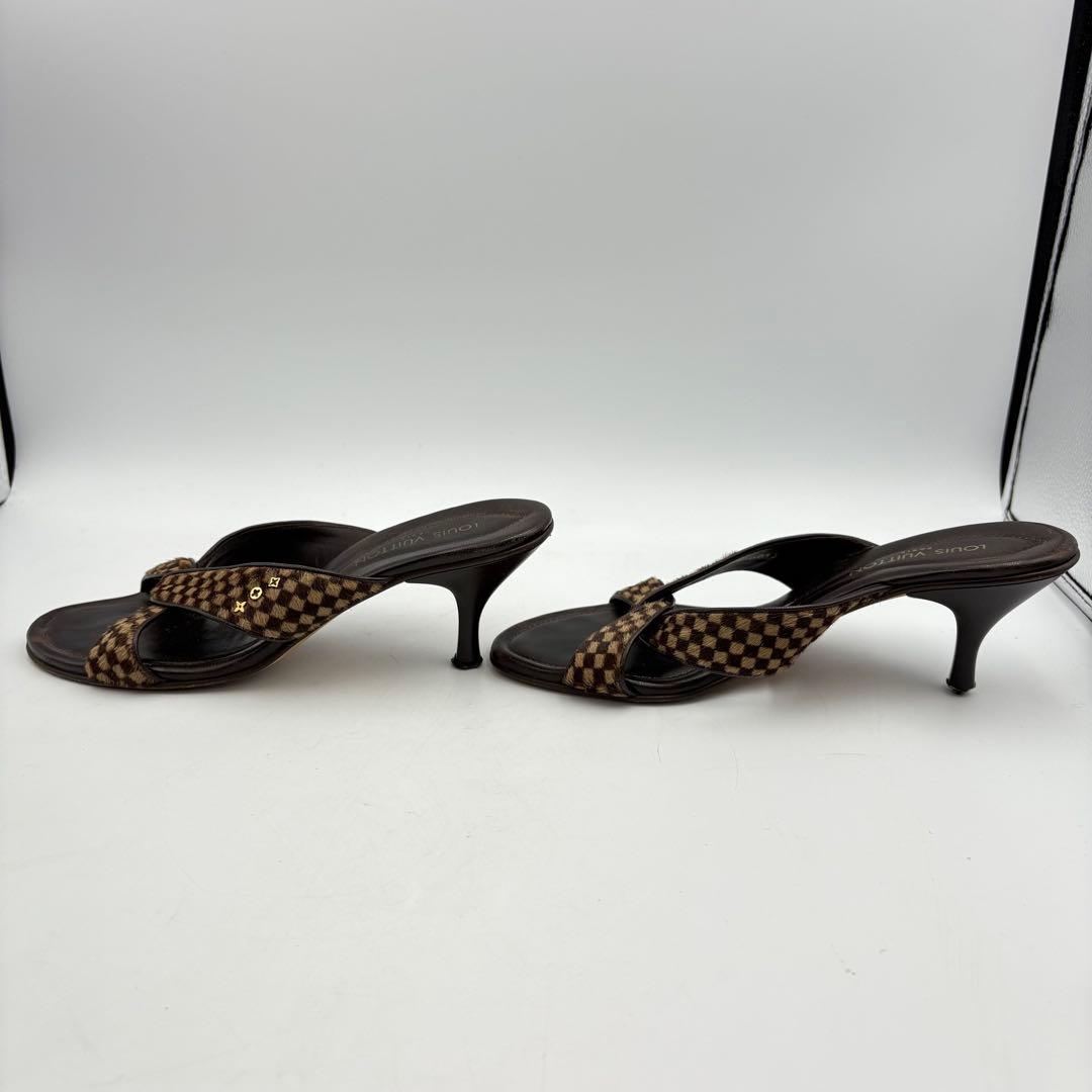 ルイヴィトン ダミエ ハラコ ミュール サンダル ファー 0725-S6538h