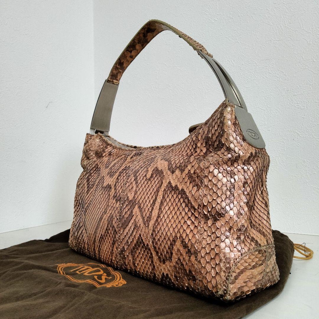 TOD'S パイソン ワンショルダーバッグ レザー ピンクベージュ