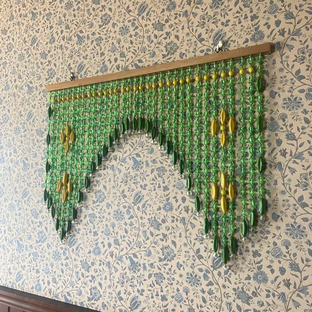 昭和レトロ　ビーズのれん　レトログリーン　当時物　レトロポップ　美品