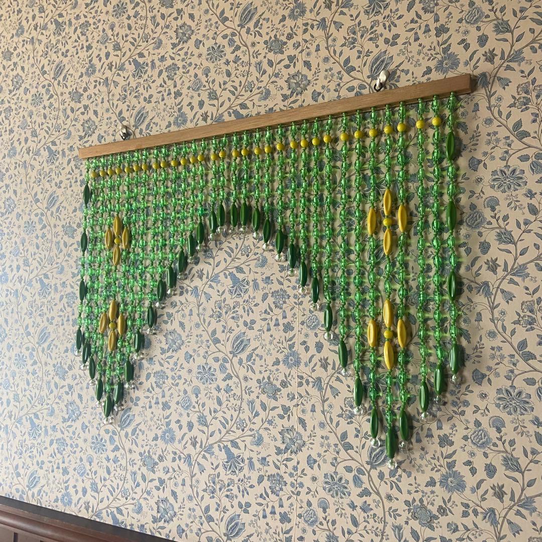 昭和レトロ　ビーズのれん　レトログリーン　当時物　レトロポップ　美品