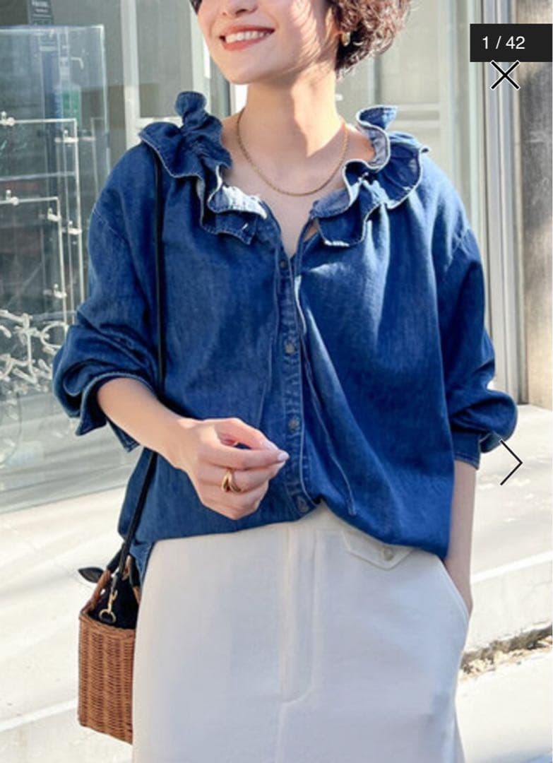 NOLLEY'S 【Rie Miller】フリルギャザーデニムブラウス