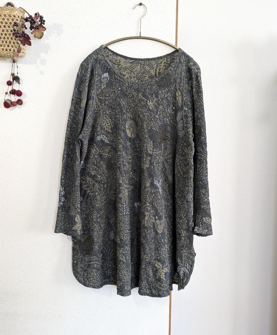 ババグーリ☆ヨーガンレール☆ジャワフラワーチュニックOP☆ブルーグレイ☆美品です