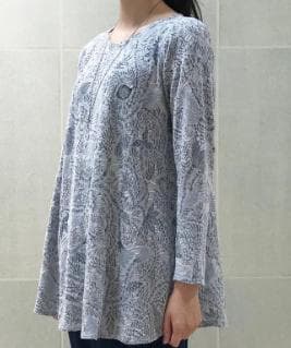 ババグーリ☆ヨーガンレール☆ジャワフラワーチュニックOP☆ブルーグレイ☆美品です