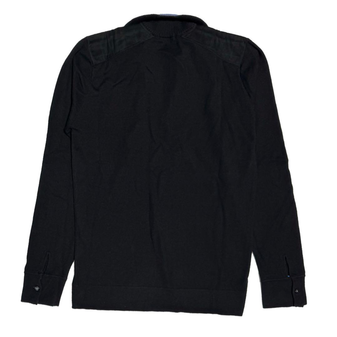 バーバリーブラックレーベル 肩チェック ハーフジップ ニットセーター 黒Mゴルフ