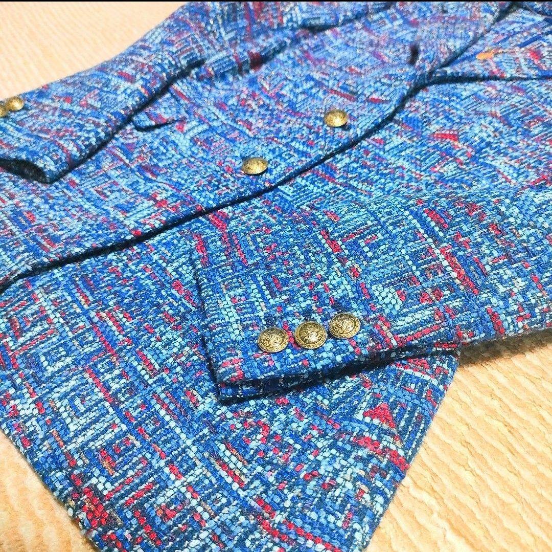 希少 極美品 エトロ ツイード 金ボタン ジャケット M ネックレス付