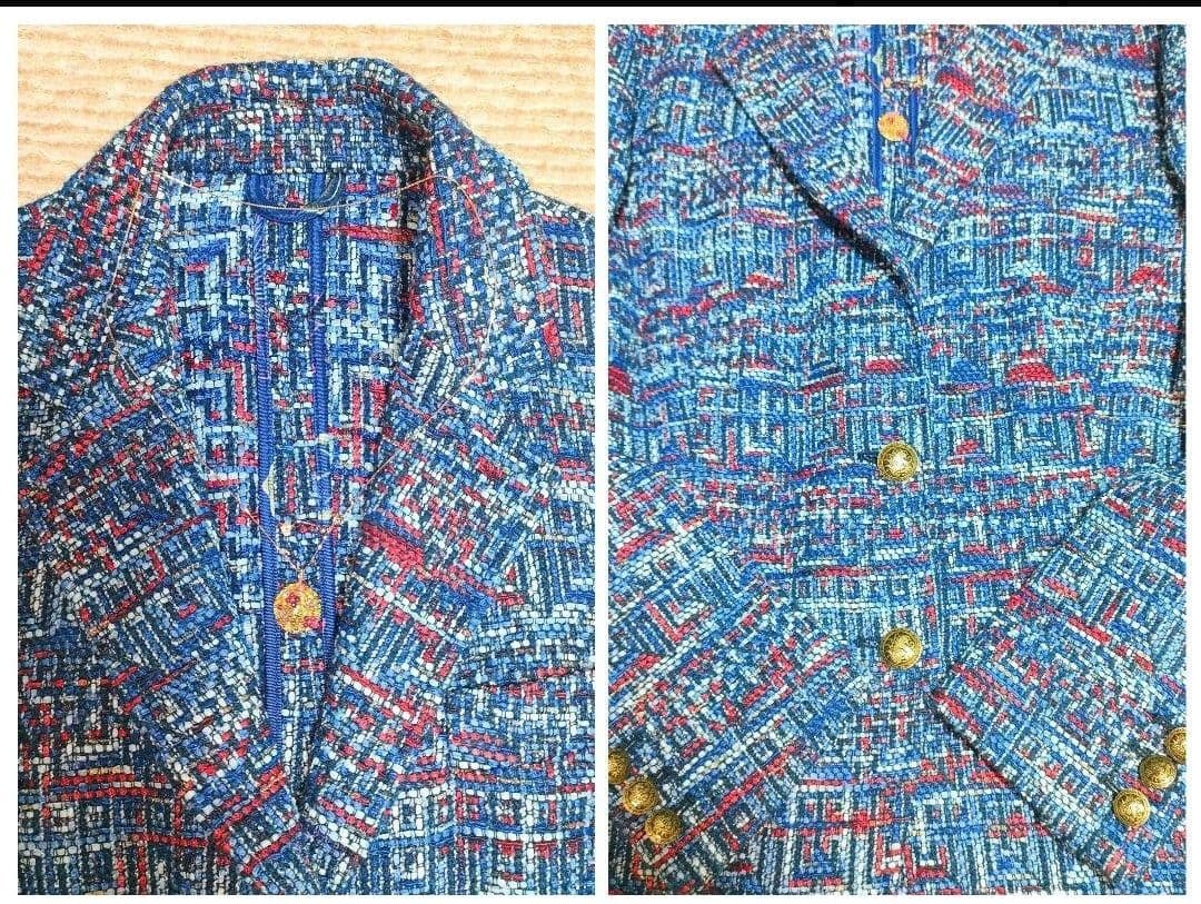 希少 極美品 エトロ ツイード 金ボタン ジャケット M ネックレス付