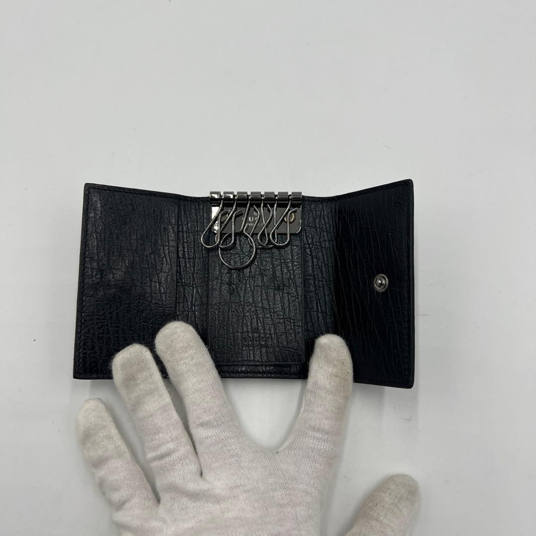 極美品 グッチ GGスプリーム PVC 6連 キーケース 138093 ブラック