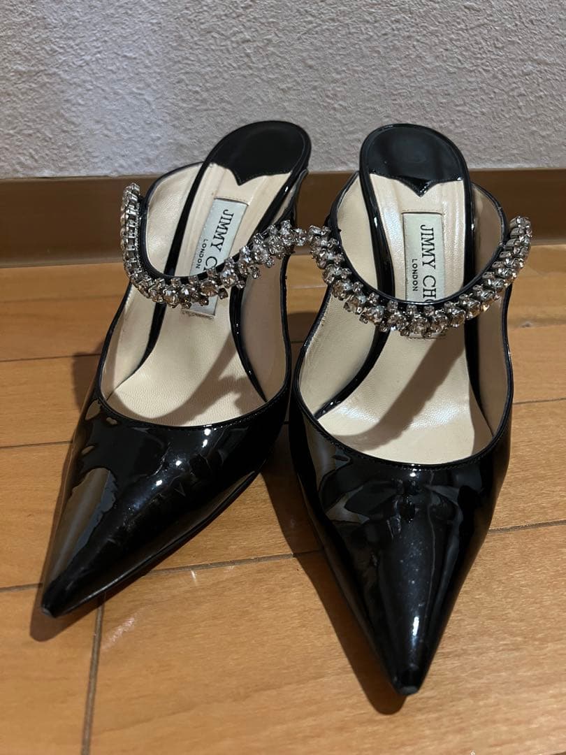 JIMMY CHOO ブラック ポインテッドトゥヒールミュール