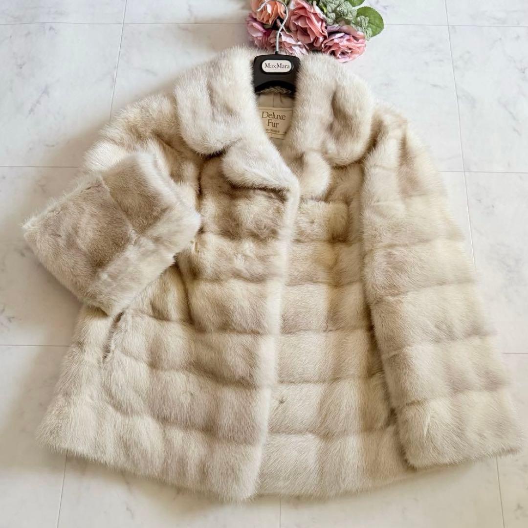 人気デザイン★サファイアミンク クロップド ファーコート 毛皮 横段