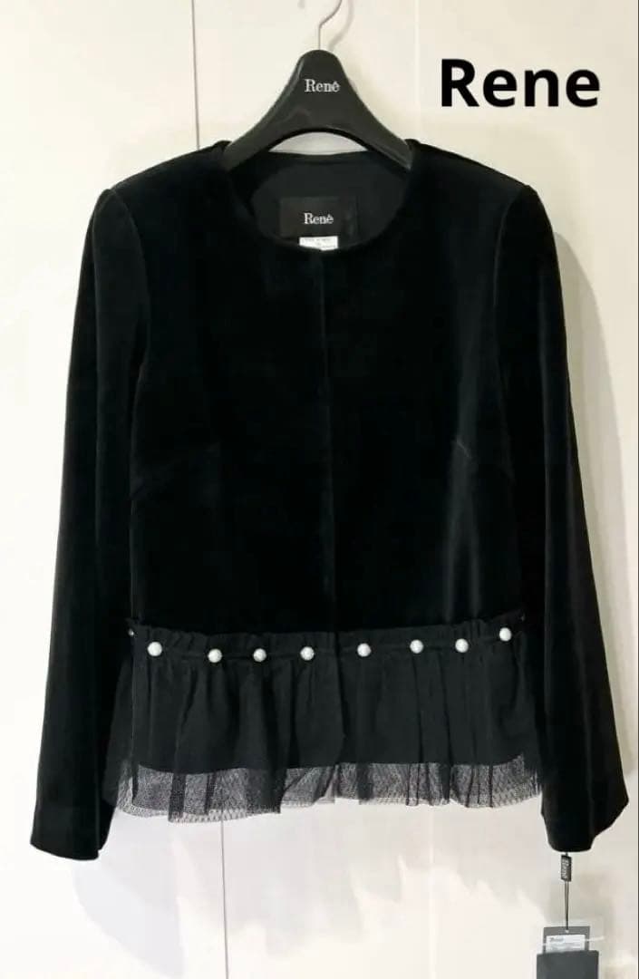 ▪️新品・未着用▪️Rene 黒　ベロア　ジャケット　パール　36▪️ルネ